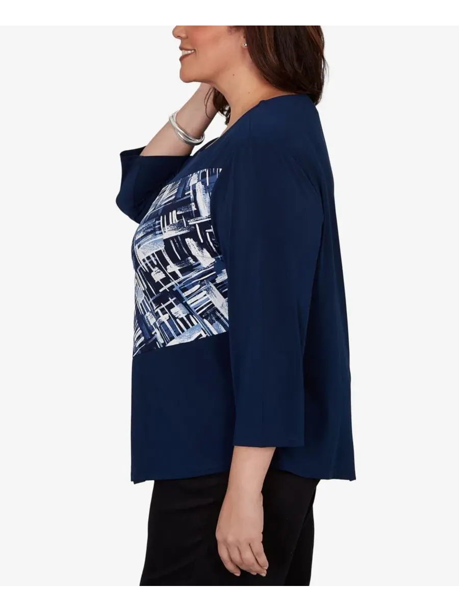 Блуза с диагональным принтом и рельефным рисунком, модель Etched Plaid Diagonal Puff Printed Alfred — изображение 3 из 5