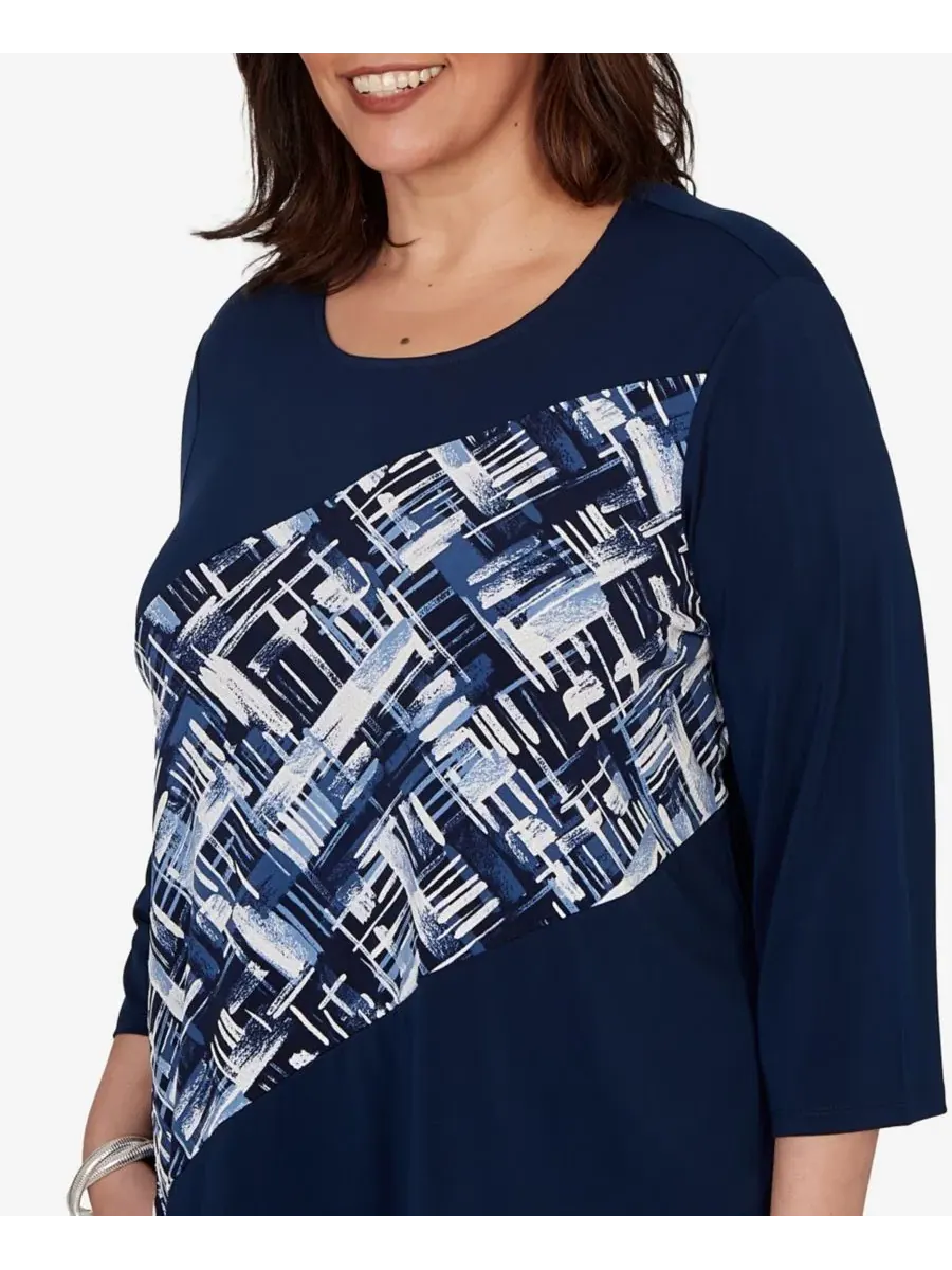 Блуза с диагональным принтом и рельефным рисунком, модель Etched Plaid Diagonal Puff Printed Alfred — изображение 4 из 5
