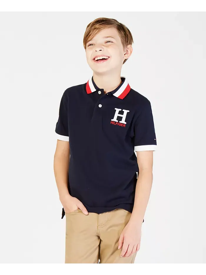Поло с вышивкой и полосатым воротником Big Boys матовое Tommy Hilfiger