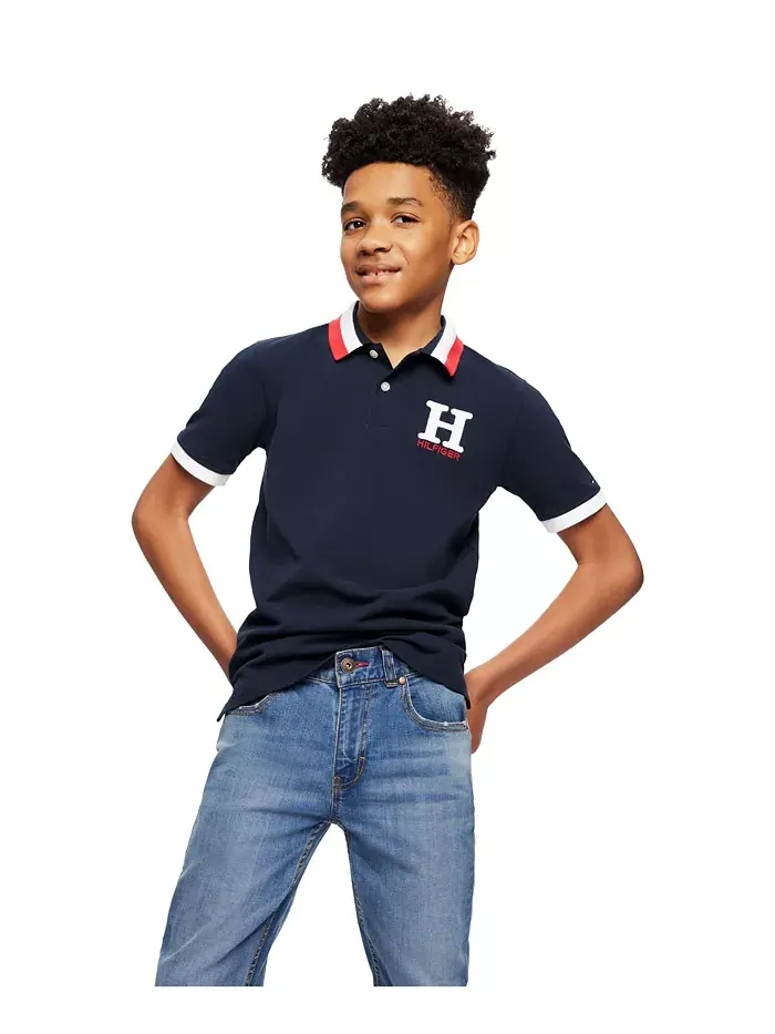 Поло с вышивкой и полосатым воротником Big Boys матовое Tommy Hilfiger — 7