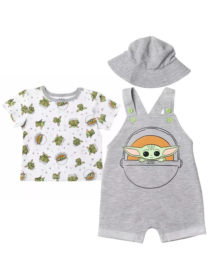 Комплект одежды для мальчиков Baby Boys из 3 предметов: комбинезон Yoda Short Overalls, футболка — серый