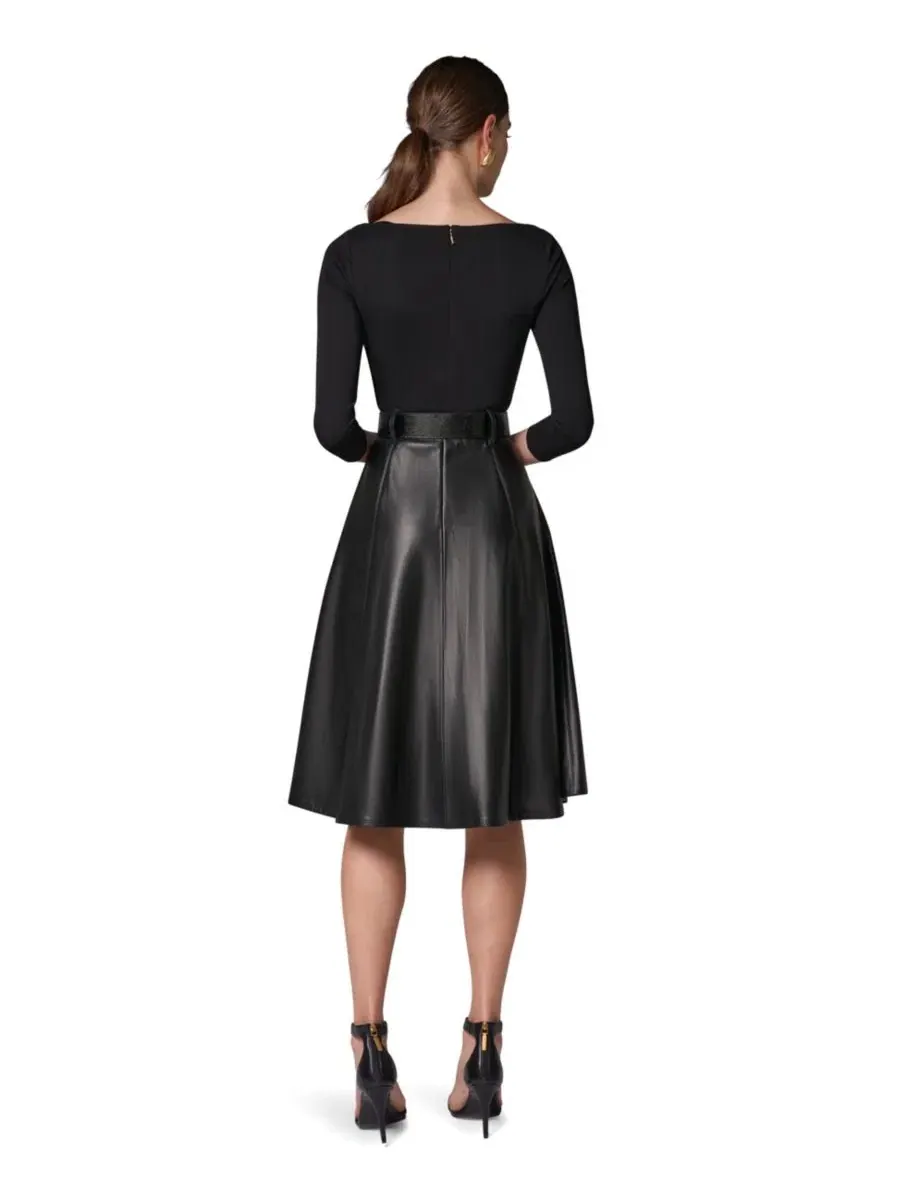 Платье-трапеция с поясом Mixed Media Belted Fit & Flare Donna Karan New York — изображение 4 из 7, черный