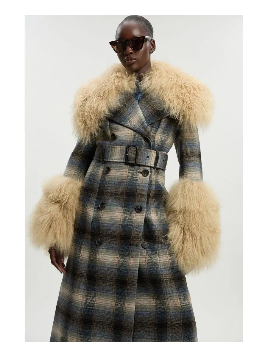 Пальто двубортное с поясом, модель Double Breasted Belted Midi Karen Millen — изображение 4 из 6, мульти