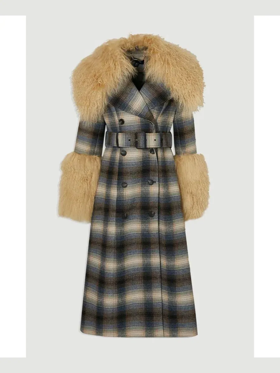 Пальто двубортное с поясом, модель Double Breasted Belted Midi Karen Millen — изображение 5 из 6, мульти