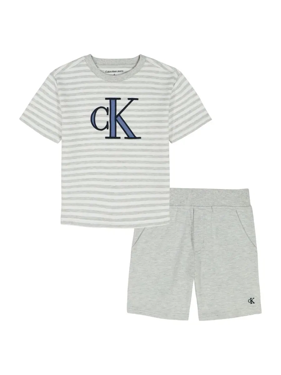 Комплект из футболки и шорт из французского футера Calvin Klein — изображение 5 из 10, серый
