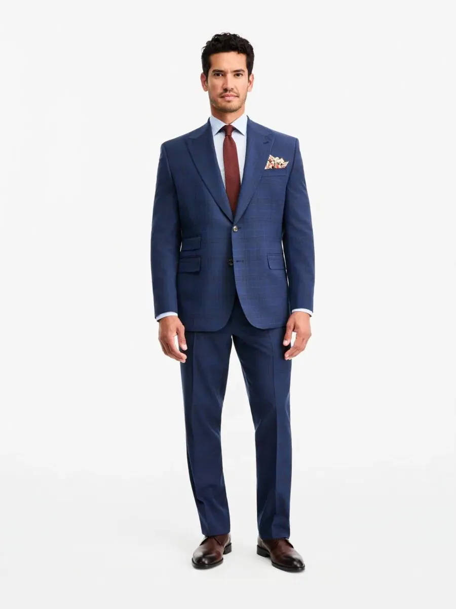 Костюм-двойка классического кроя с принтом в клетку Blue Red Tayion Collection — изображение 2 из 4, синий красный