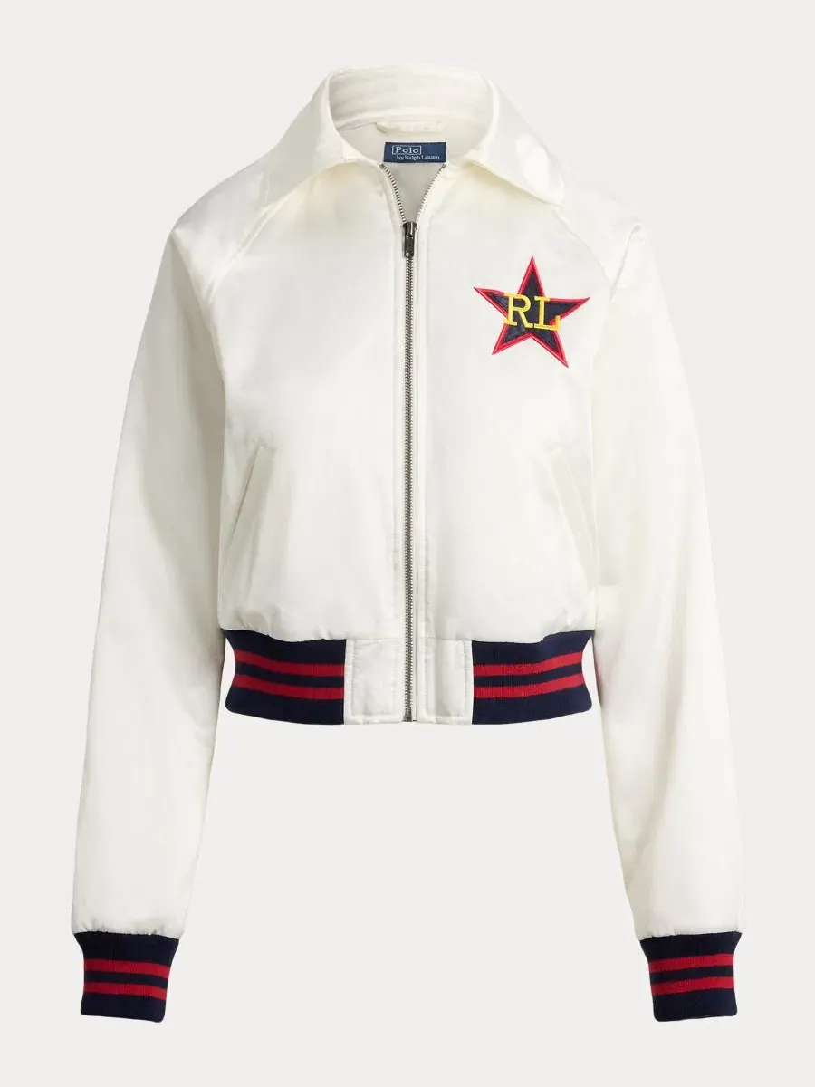 Женская куртка-бомбер с длинными рукавами и отложным воротником Polo Ralph Lauren — изображение 2 из 7, белый песочный