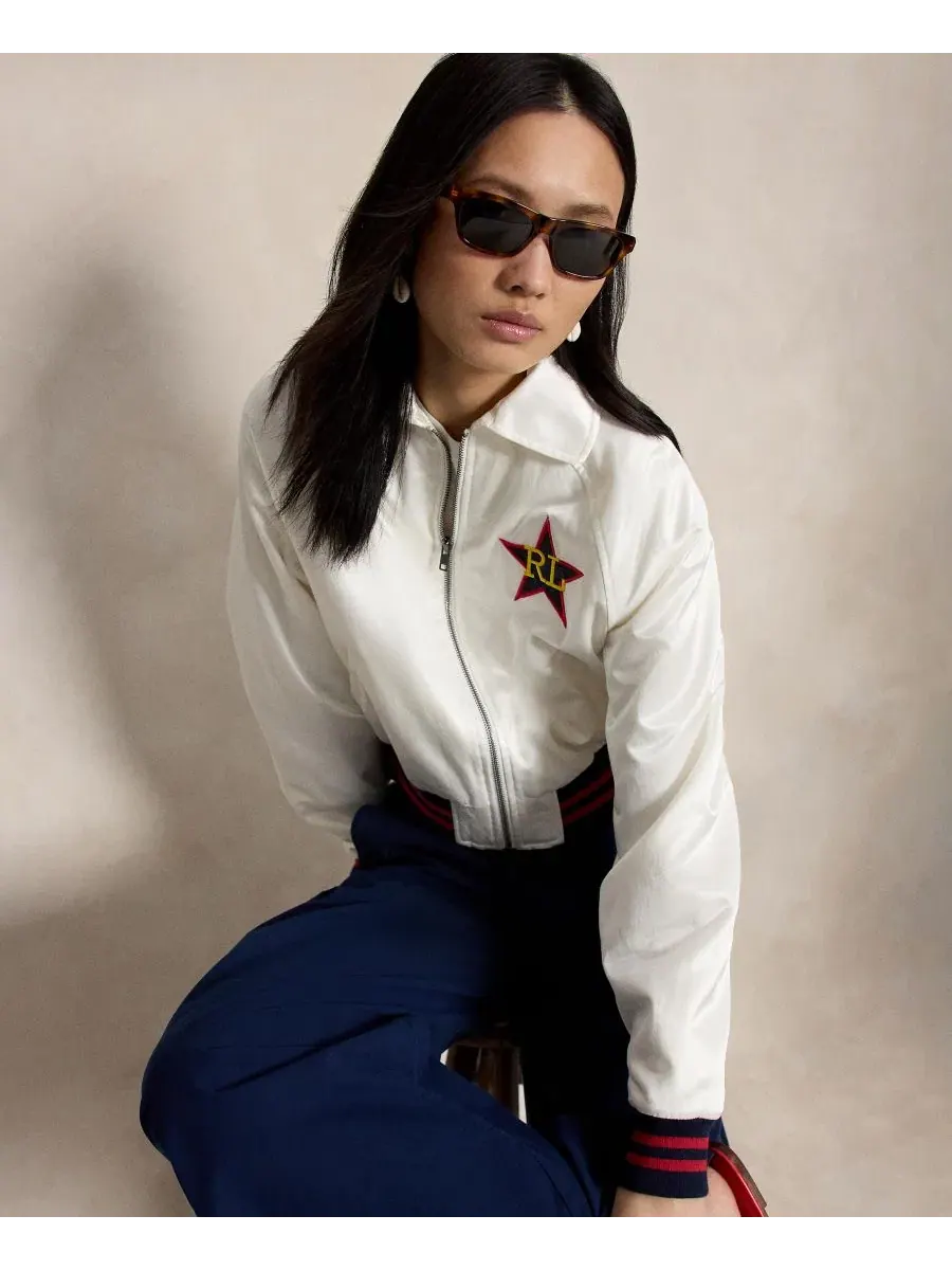 Женская куртка-бомбер с длинными рукавами и отложным воротником Polo Ralph Lauren — изображение 4 из 7, белый песочный