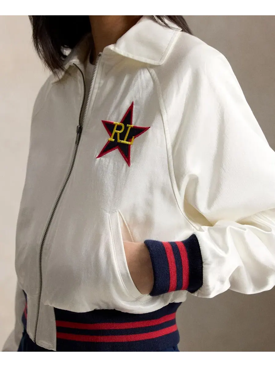 Женская куртка-бомбер с длинными рукавами и отложным воротником Polo Ralph Lauren — изображение 5 из 7, белый песочный