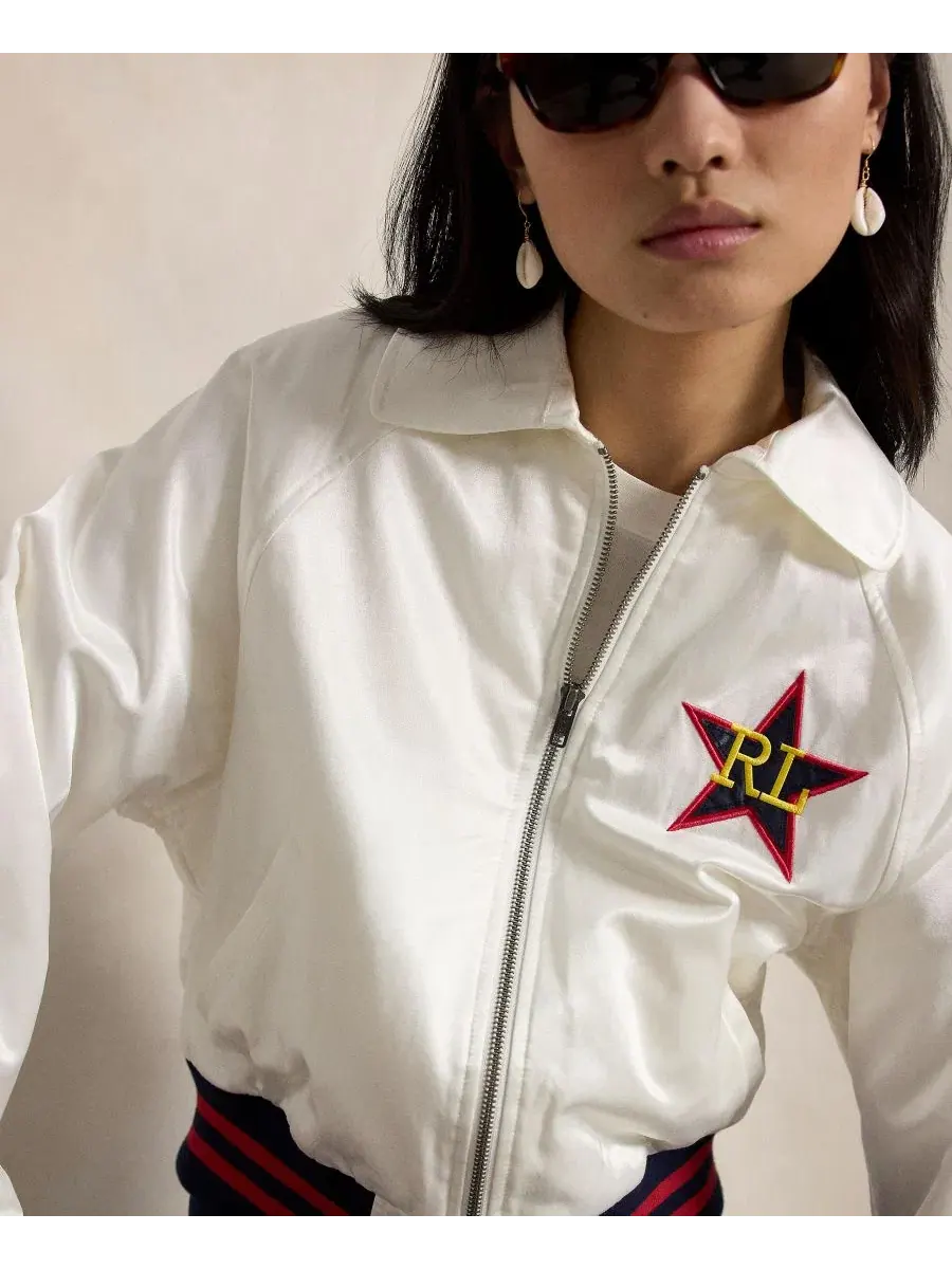 Женская куртка-бомбер с длинными рукавами и отложным воротником Polo Ralph Lauren — изображение 6 из 7, белый песочный