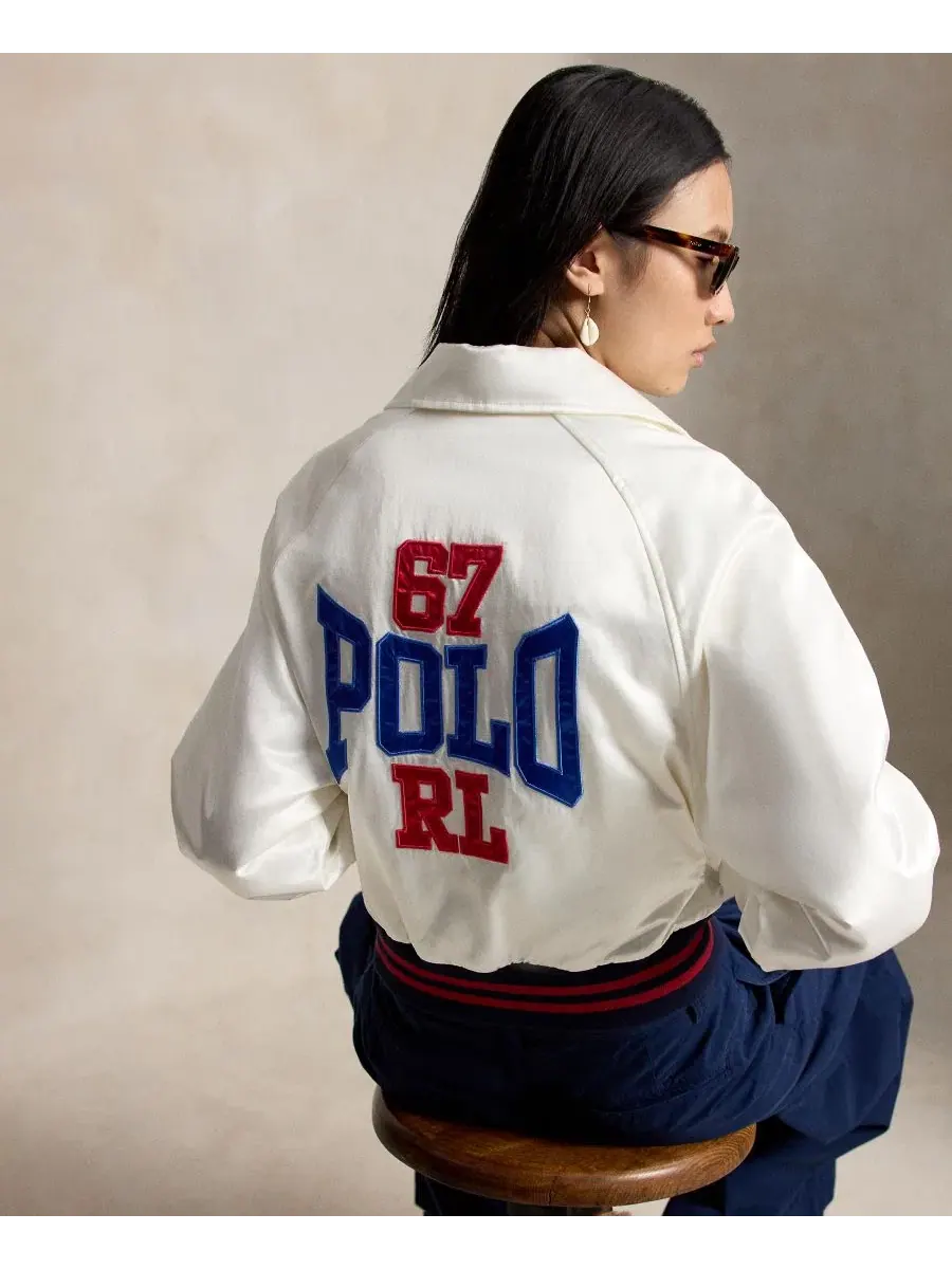 Женская куртка-бомбер с длинными рукавами и отложным воротником Polo Ralph Lauren — изображение 7 из 7, белый песочный