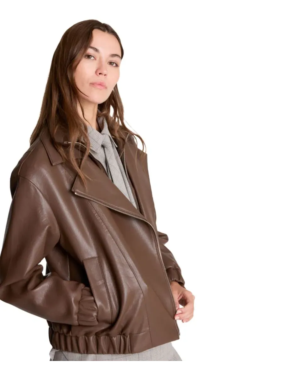 Куртка-косуха из экокожи с асимметричной молнией Kenneth Cole — изображение 3 из 5, коричневый