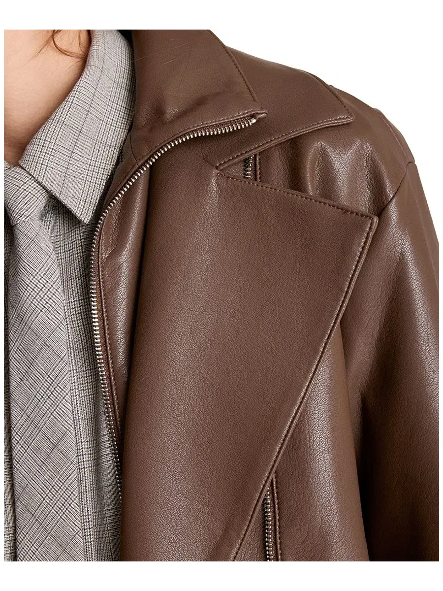 Куртка-косуха из экокожи с асимметричной молнией Kenneth Cole — изображение 4 из 5, коричневый