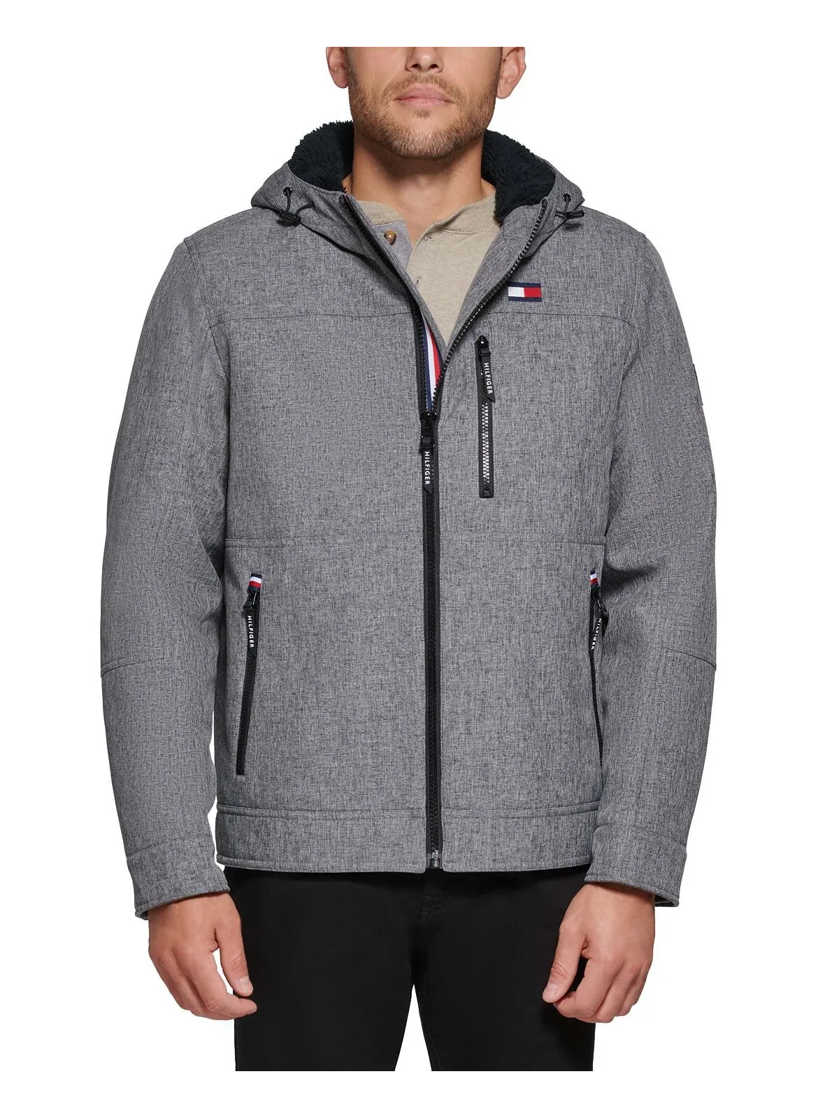 Мужская куртка softshell с капюшоном и подкладкой из шерпы Tommy Hilfiger — изображение 2 из 7, серый