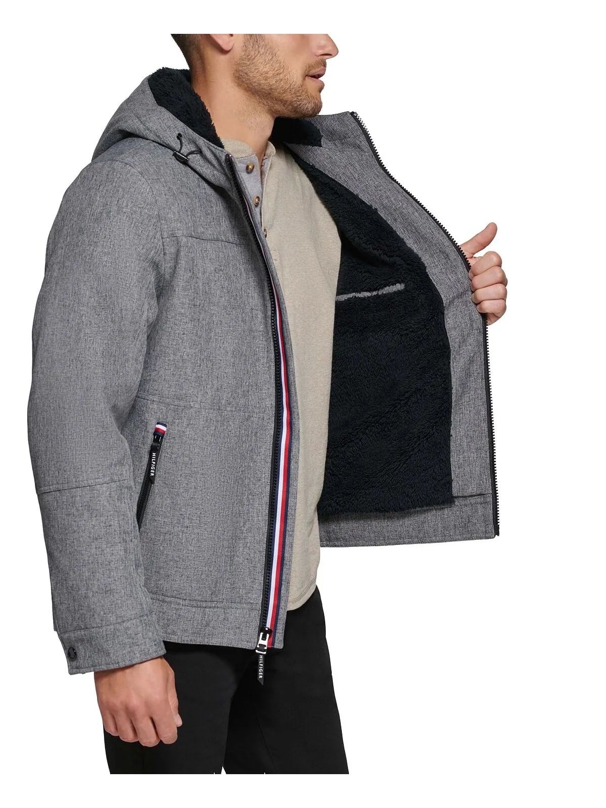 Мужская куртка softshell с капюшоном и подкладкой из шерпы Tommy Hilfiger — изображение 4 из 7, серый