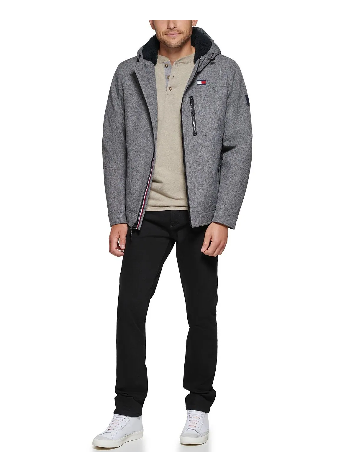 Мужская куртка softshell с капюшоном и подкладкой из шерпы Tommy Hilfiger — изображение 7 из 7, серый