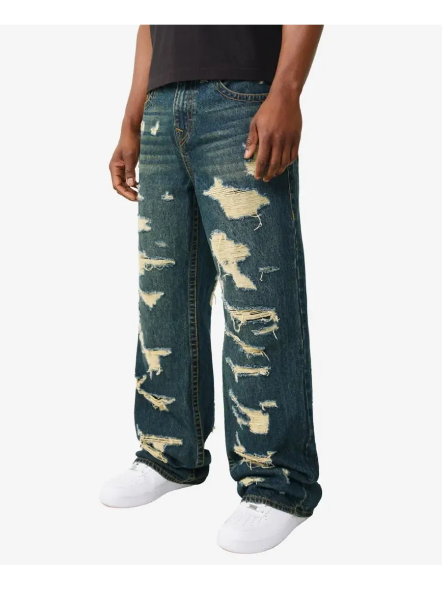 Мужские джинсы Vinny Ultra Baggy Destroyed стандартного кроя True Religion — изображение 2 из 3, джинсовый синий темный