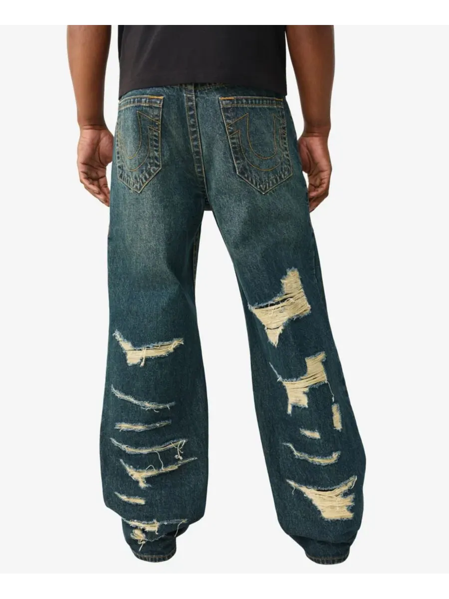 Мужские джинсы Vinny Ultra Baggy Destroyed стандартного кроя True Religion — изображение 3 из 3, джинсовый синий темный