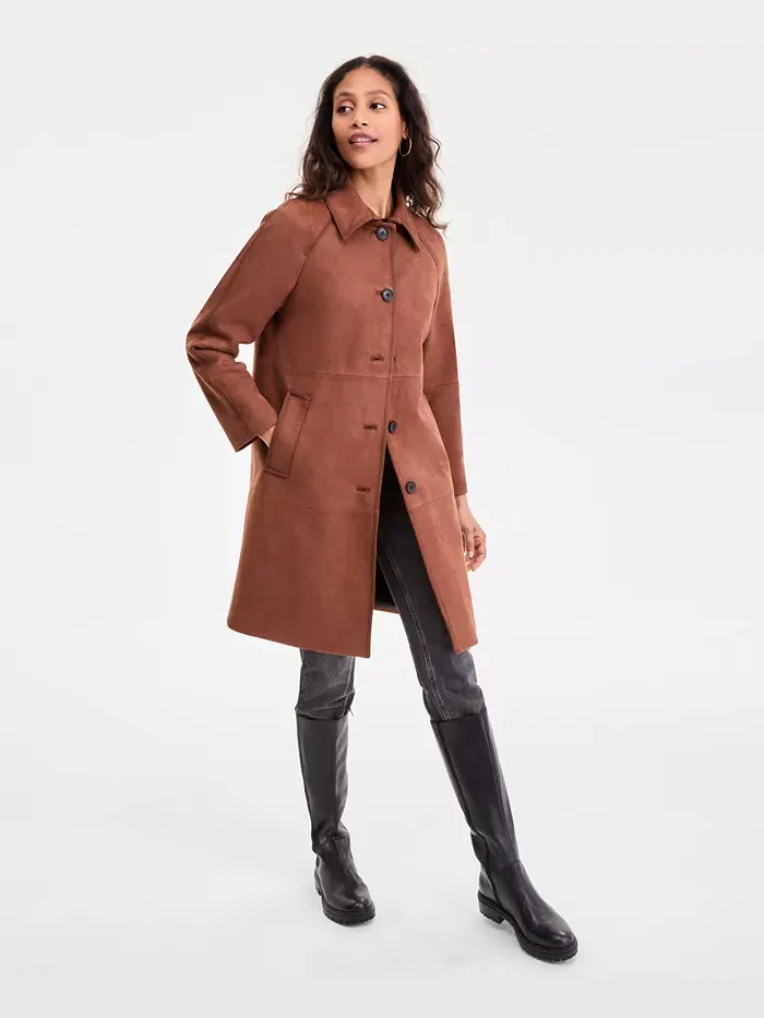 Женская куртка из искусственной замши на пуговицах спереди BCBGMAXAZRIA — изображение 3 из 5, коричневый