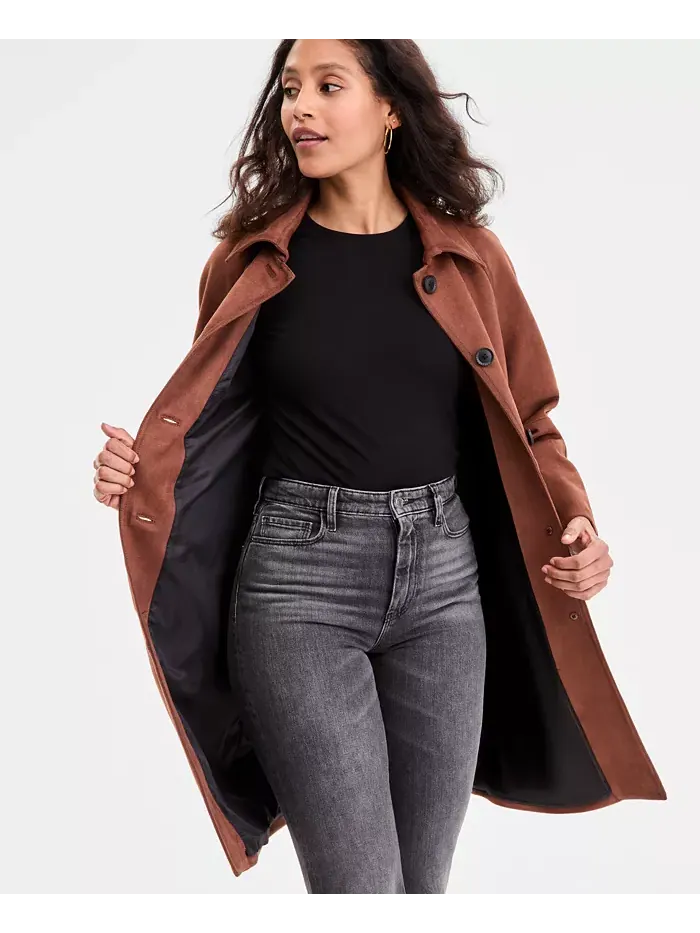 Женская куртка из искусственной замши на пуговицах спереди BCBGMAXAZRIA — изображение 4 из 5, коричневый