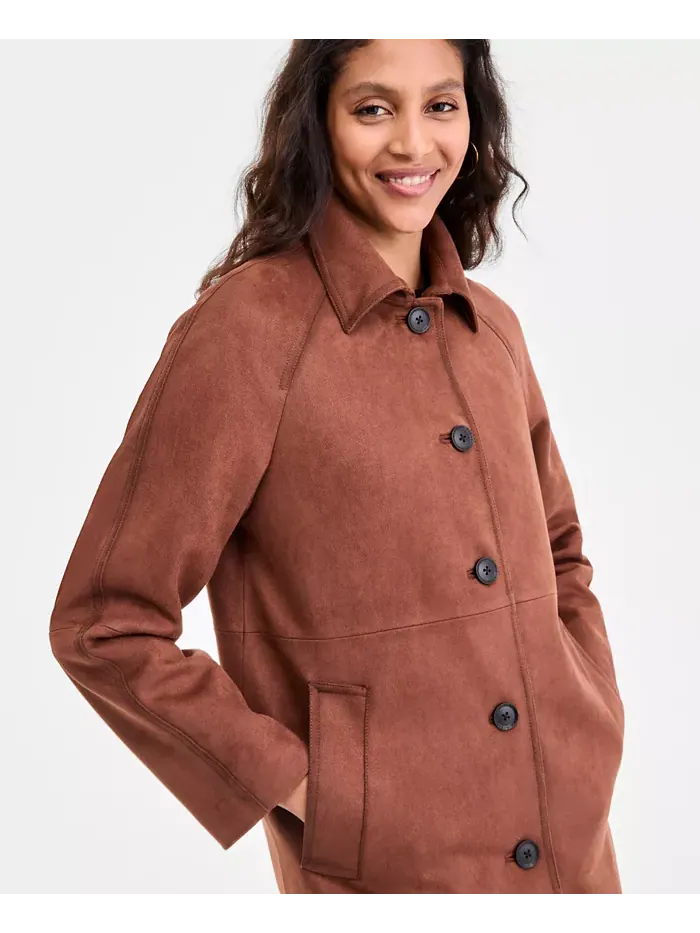 Женская куртка из искусственной замши на пуговицах спереди BCBGMAXAZRIA — изображение 5 из 5, коричневый