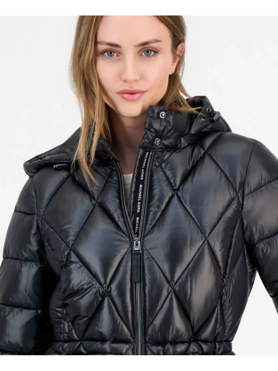 Женское удлиненное стеганое пальто-анорак с капюшоном Michael Kors — изображение 3 из 3, черный
