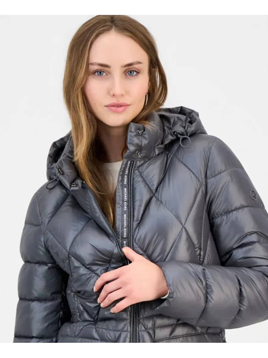 Женский анорак-пуховик с капюшоном, стеганый Michael Kors — изображение 3 из 5, серый