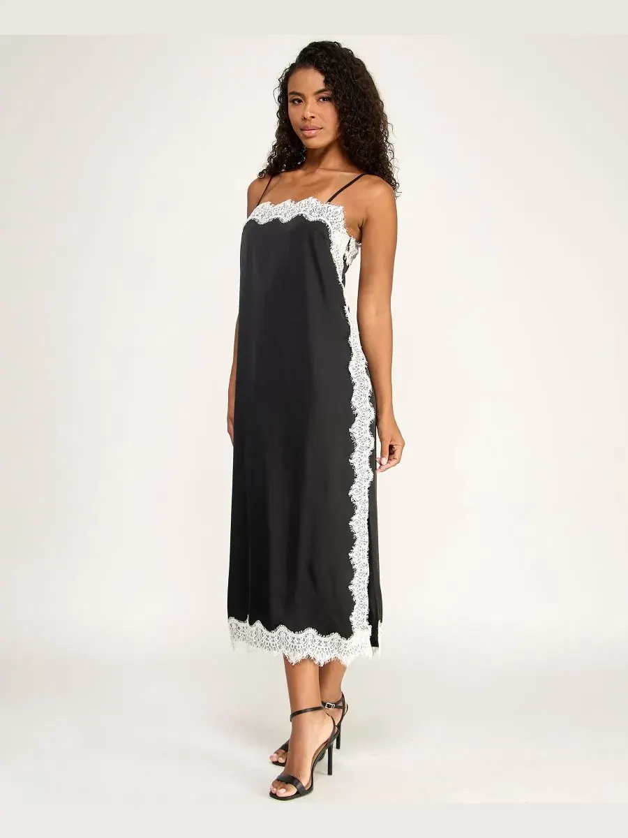 Платье-комбинация без рукавов с прямым вырезом, модель Slip Dress SENI & CADE — изображение 2 из 6, черный/слоновая кость