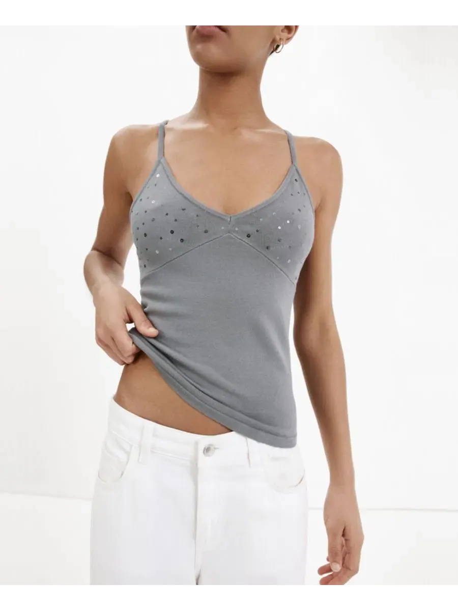 Топ с тонкими бретелями и блестками, без рукавов, Sparkly Top With Fine Straps MANGO