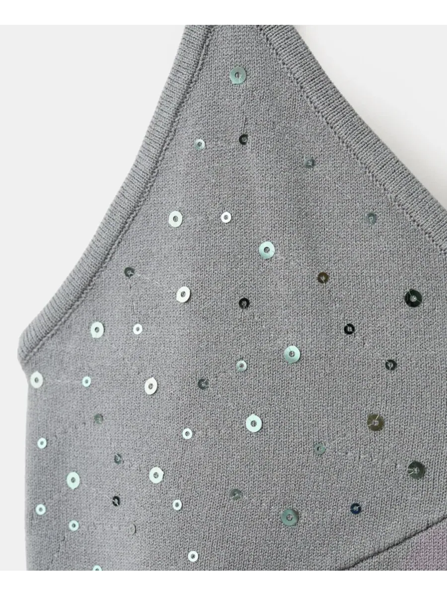Топ с тонкими бретелями и блестками, без рукавов, Sparkly Top With Fine Straps MANGO — изображение 3 из 7, светлый серый