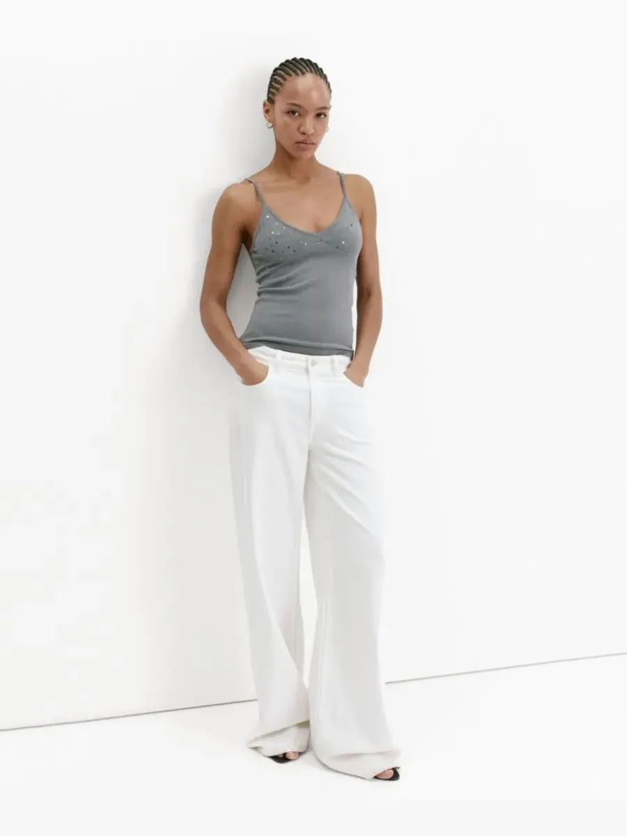 Топ с тонкими бретелями и блестками, без рукавов, Sparkly Top With Fine Straps MANGO — изображение 7 из 7, светлый серый