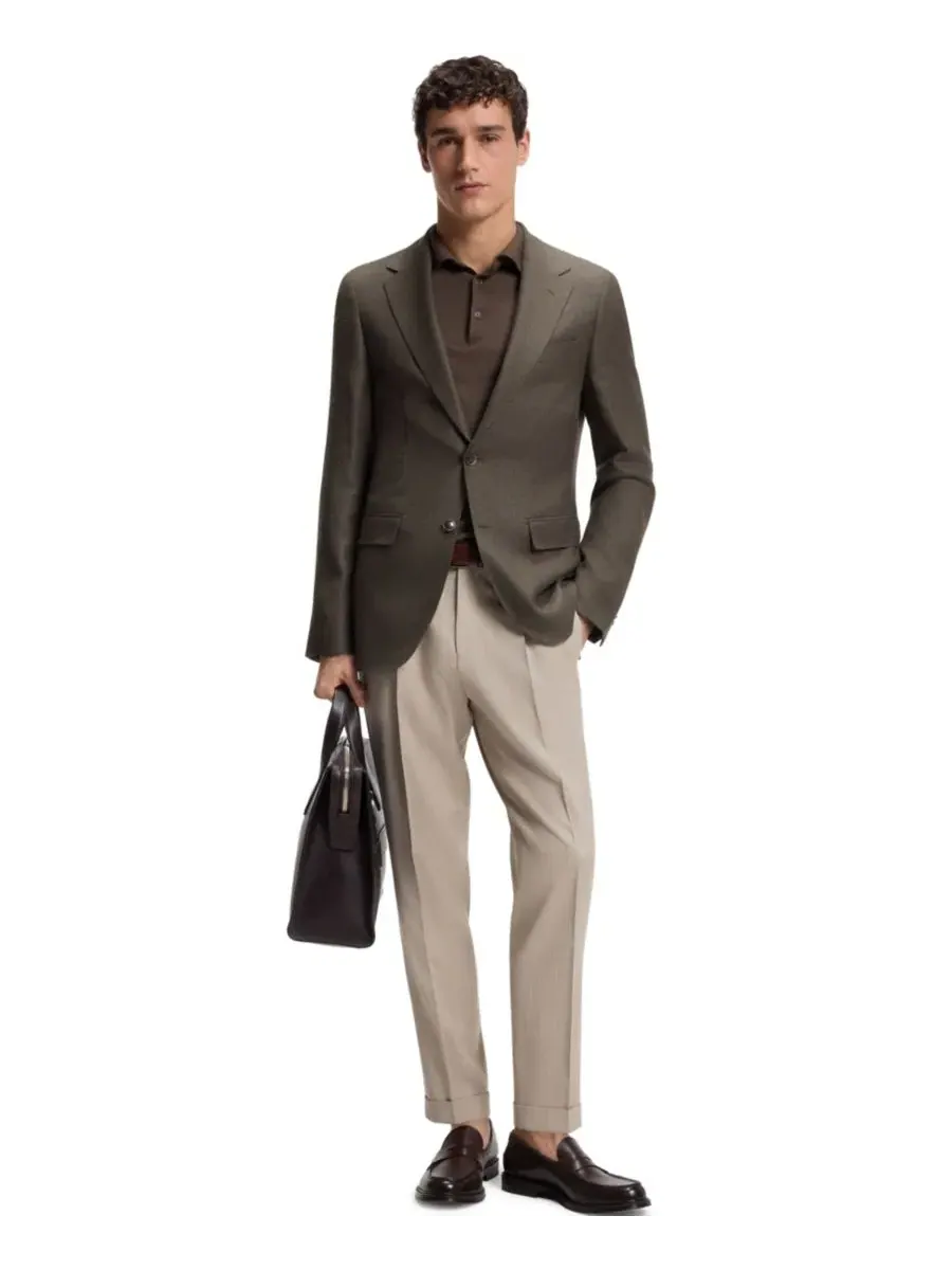 Пиджак мужской с лацканами, модель Wool-Linen Regular-Fit Hugo Boss — изображение 4 из 5, коричневый