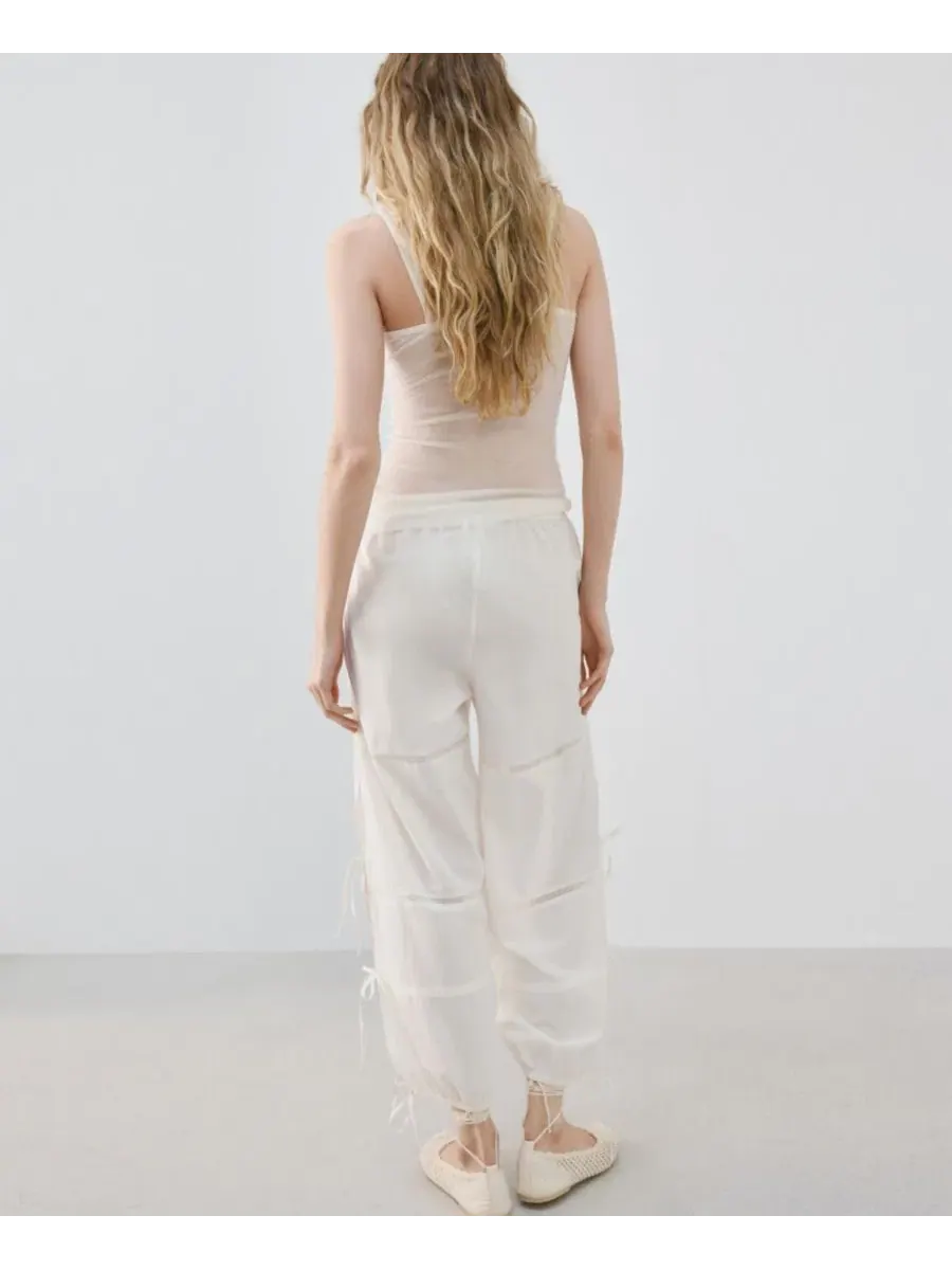 Брюки свободного кроя с завязками Baggy Cotton Pants MANGO — изображение 3 из 6, слоновая кость белый