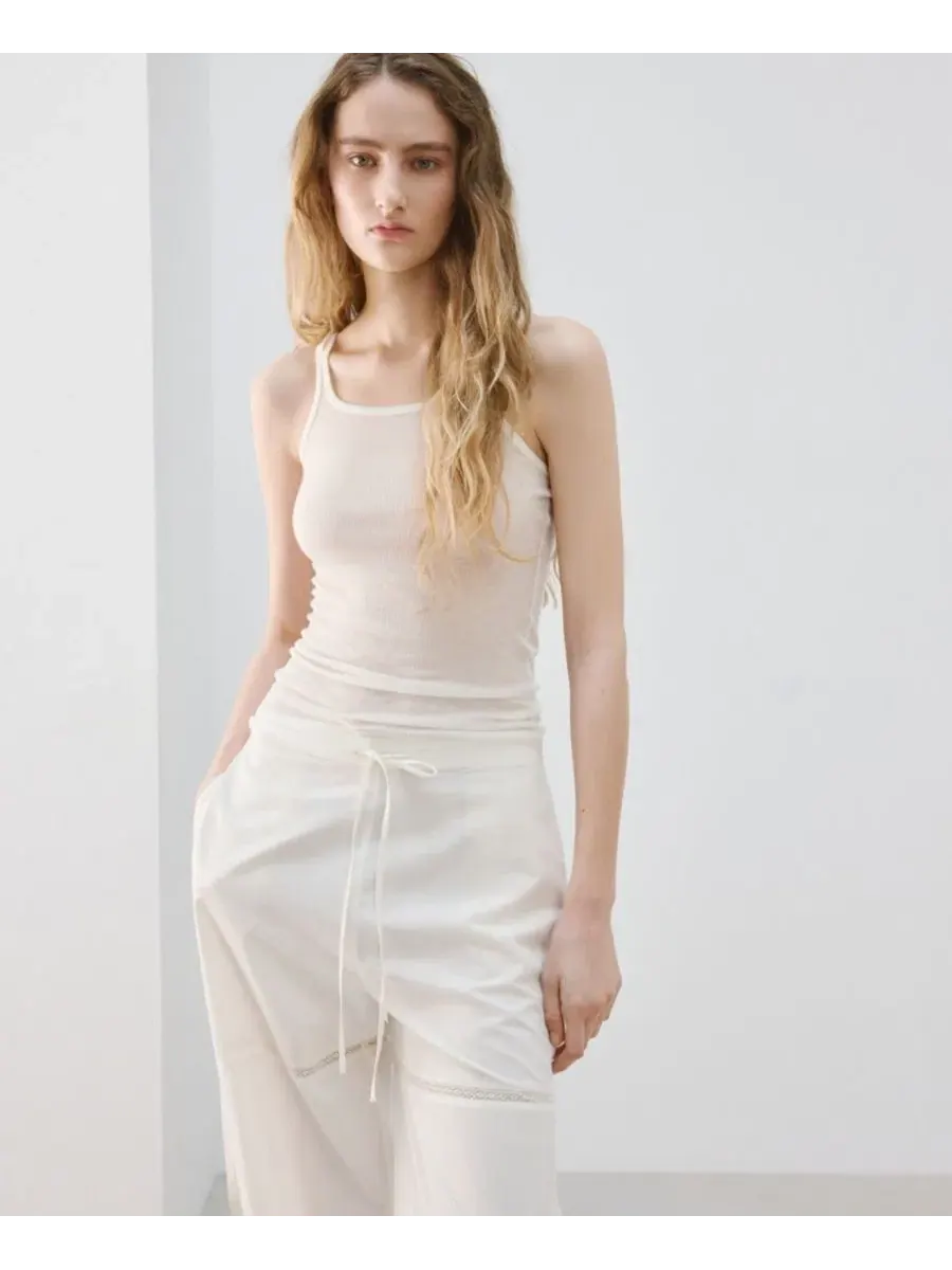 Брюки свободного кроя с завязками Baggy Cotton Pants MANGO — изображение 4 из 6, слоновая кость белый