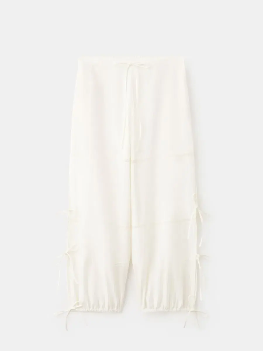 Брюки свободного кроя с завязками Baggy Cotton Pants MANGO — изображение 6 из 6, слоновая кость белый