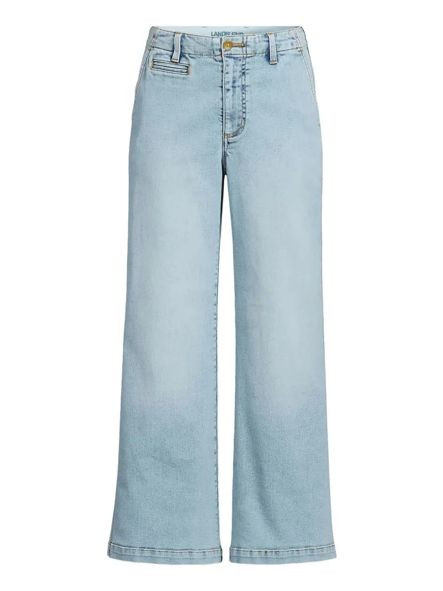 Джинсы Petite Recover Denim Mid Rise Wide Leg Ankle Jeans Lands' End — изображение 3 из 4, синий