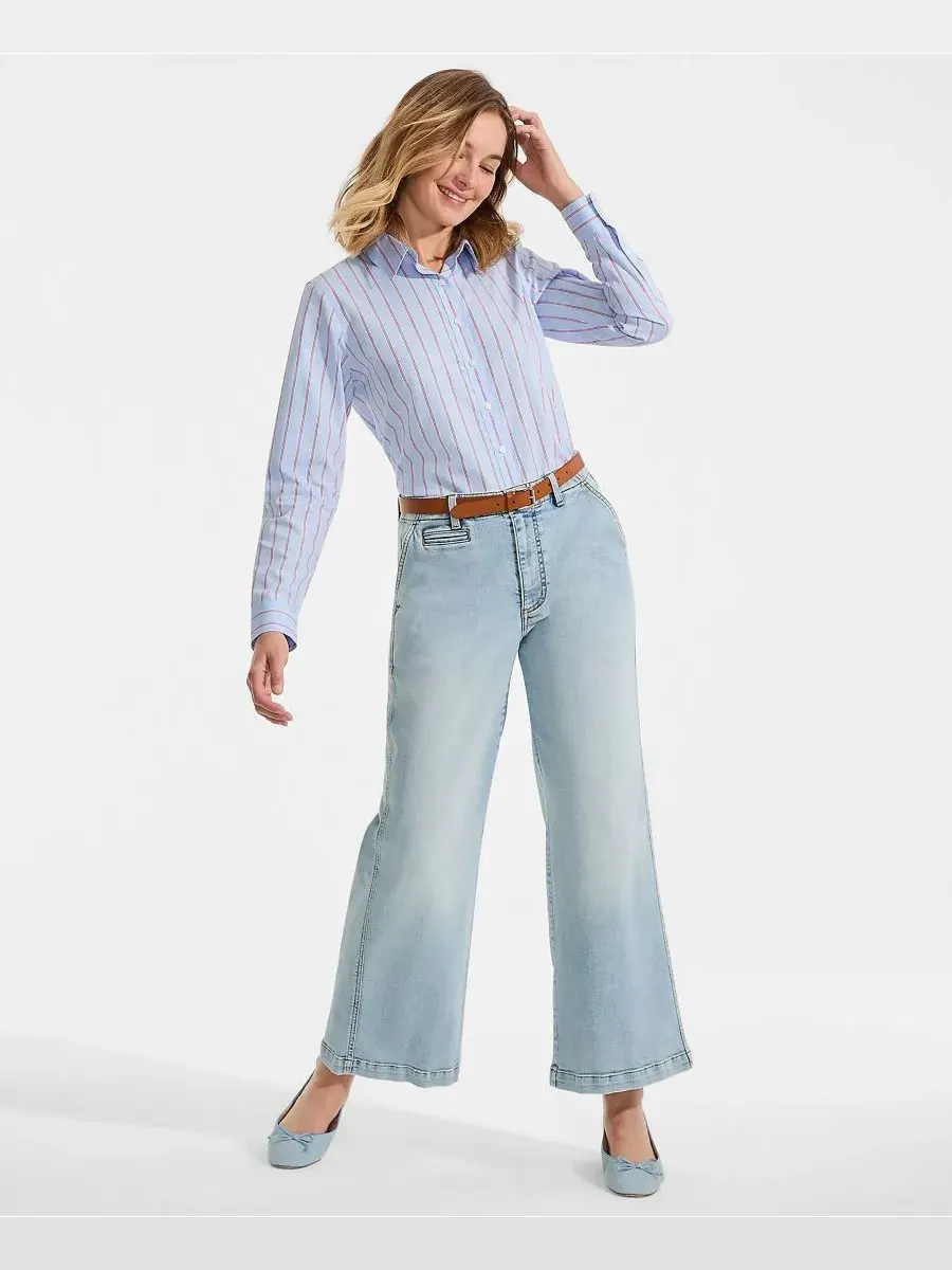 Джинсы Petite Recover Denim Mid Rise Wide Leg Ankle Jeans Lands' End — изображение 4 из 4, синий