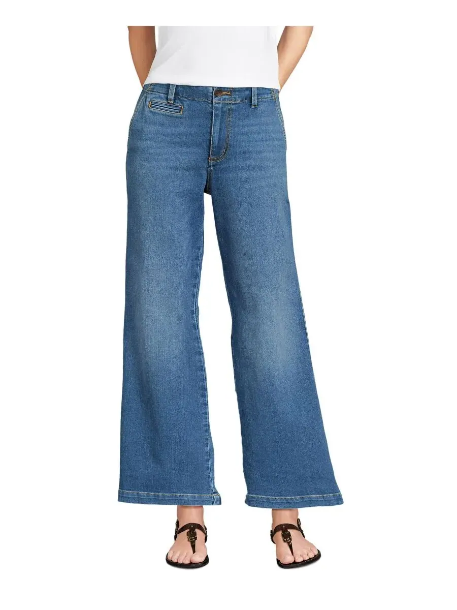 Джинсы Petite Recover Denim Mid Rise Wide Leg Ankle Jeans Lands' End