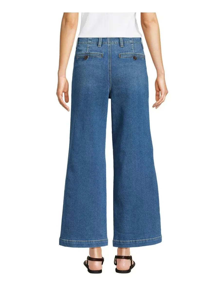 Джинсы Petite Recover Denim Mid Rise Wide Leg Ankle Jeans Lands' End — изображение 2 из 3, индиго синий