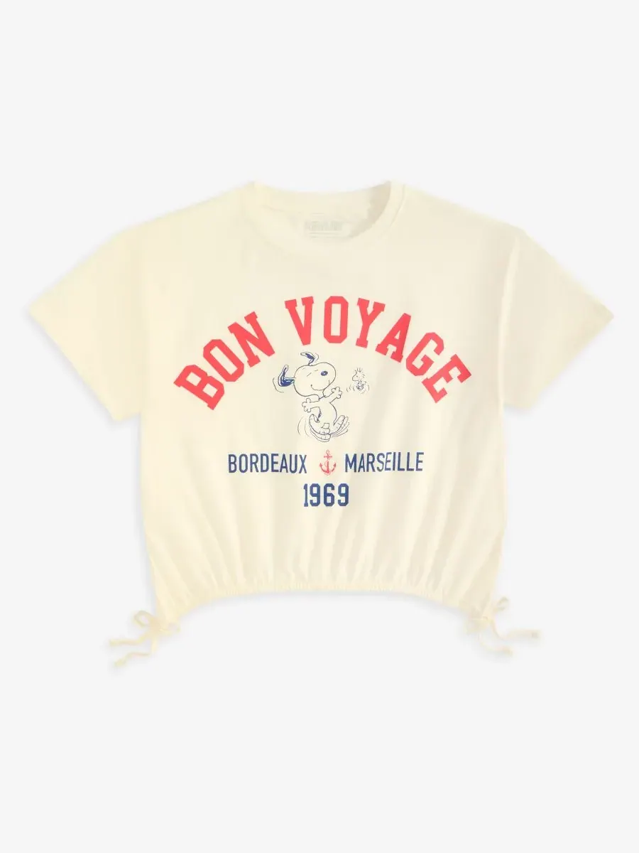 Футболка с затягивающимся низом «Peanuts Bon Voyage» для девочек 4-16 лет Grayson Threads Kids, The — белый