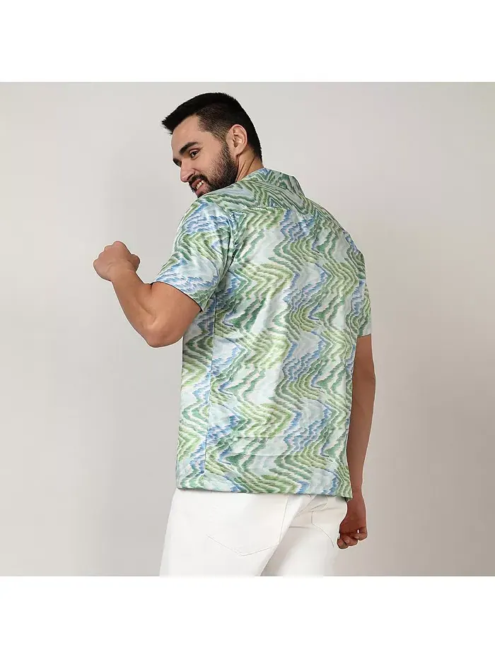 Мужская рубашка Grass Green & Navy Blue Ripple Campus Sutra — изображение 4 из 8, синий