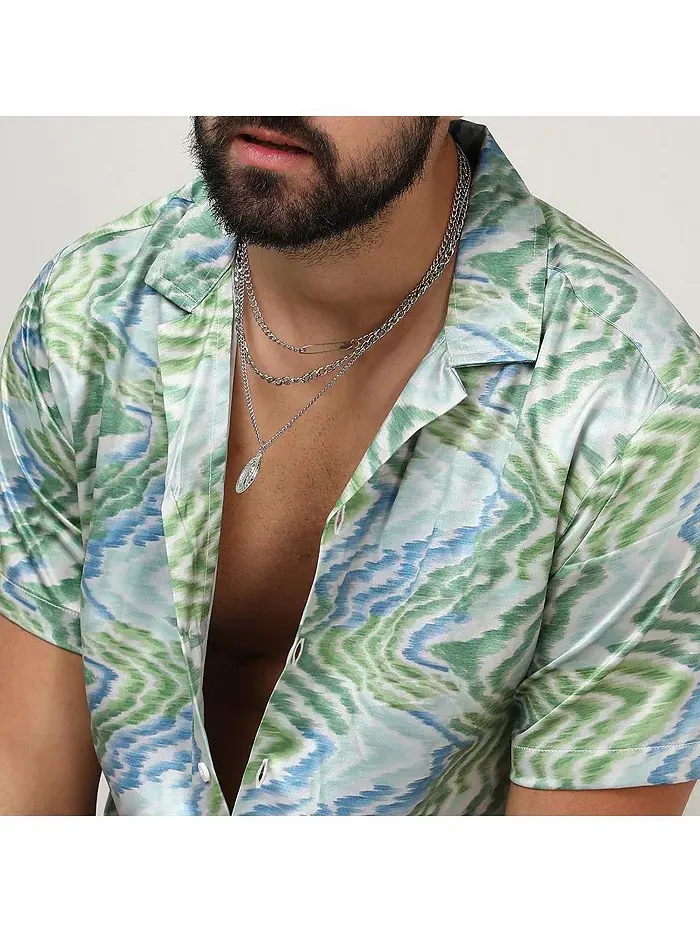 Мужская рубашка Grass Green & Navy Blue Ripple Campus Sutra — изображение 8 из 8, синий