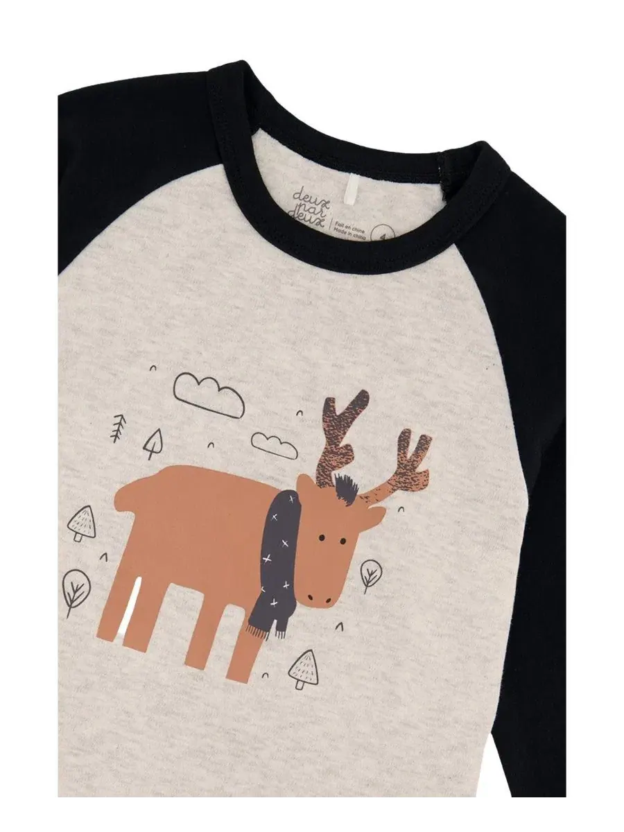 Детская пижама из хлопка с принтом оленя, модели Elk Print Deux par Deux — изображение 6 из 7, бежевый