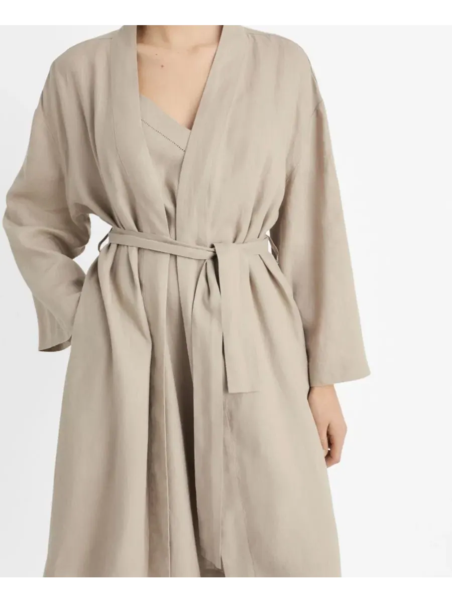 Халат домашний Oversize с длинным рукавом MANGO — изображение 3 из 4, бежевый