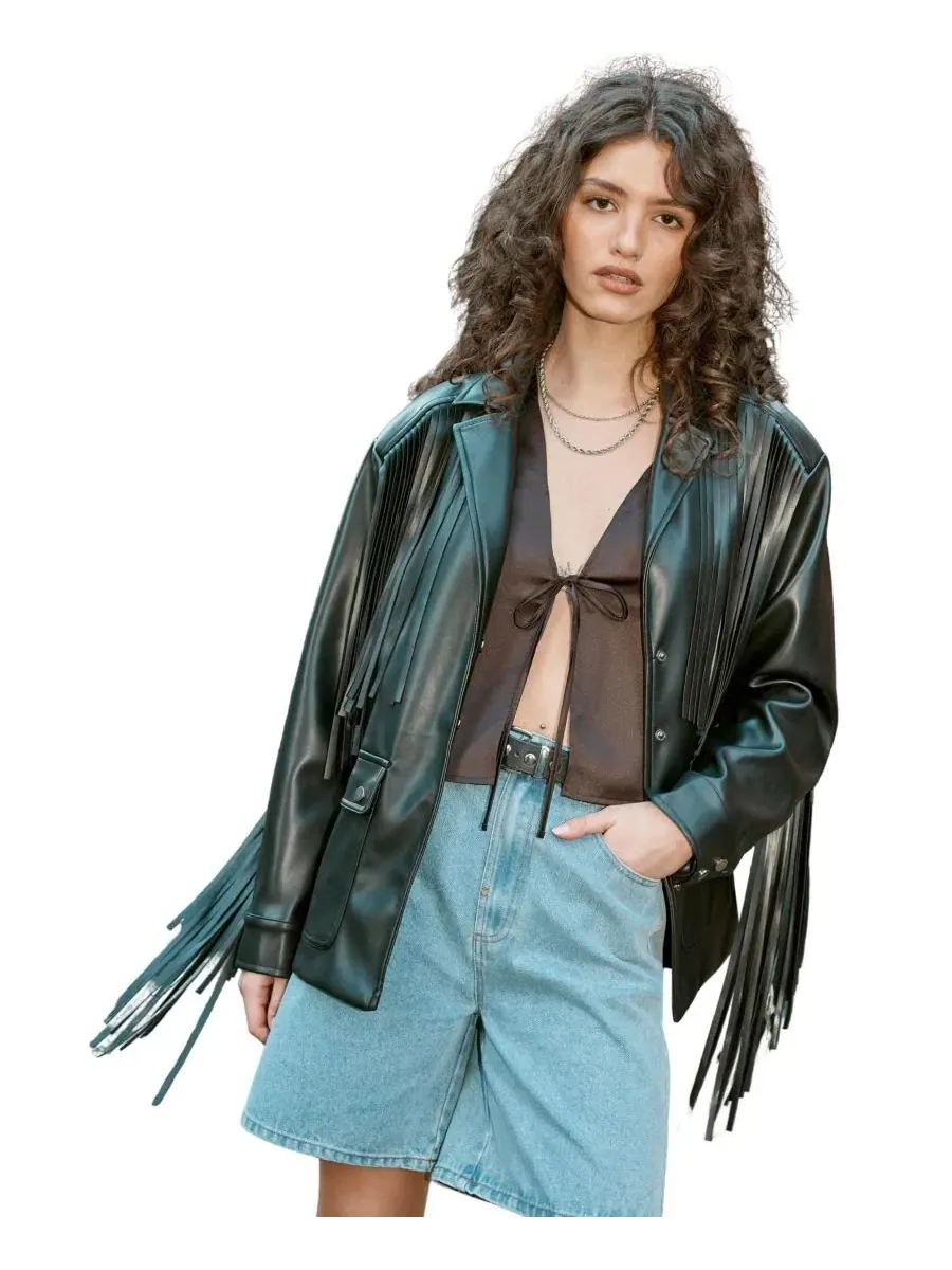 Куртка из искусственной кожи с бахромой и поясом Nasty Gal