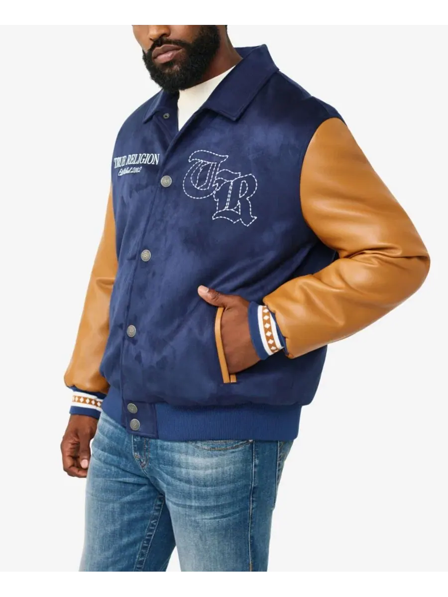 Куртка мужская из искусственной замши с принтом Serpent Bomber Jacket True Religion — изображение 2 из 3, синий