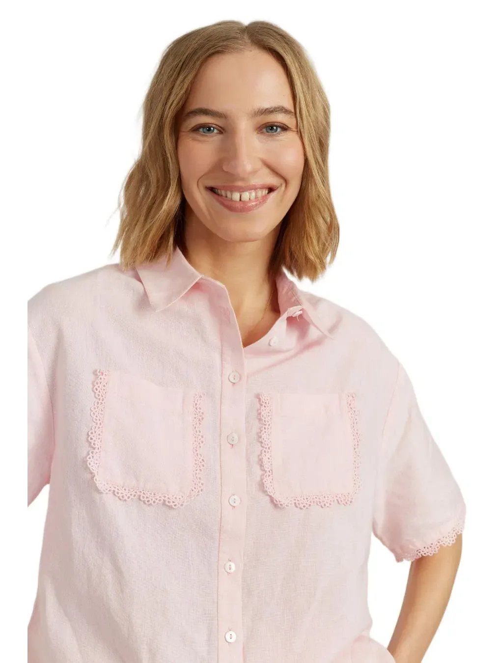 Женская рубашка из льняной смеси цвета сиены с фестончатым краем Chinti & Parker — изображение 3 из 4, розовый