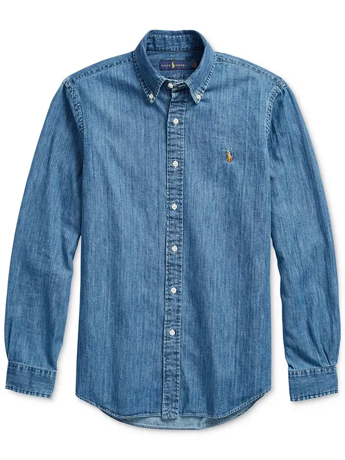 Мужская классическая джимовая рубашка Polo Ralph Lauren — изображение 11 из 11, джинсовый синий