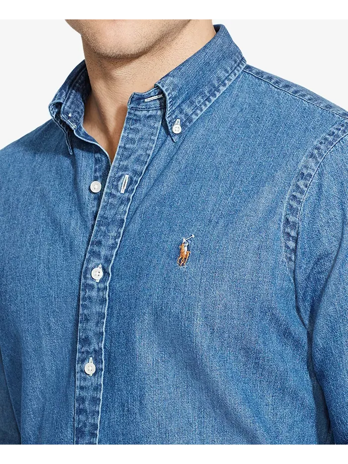 Мужская классическая джимовая рубашка Polo Ralph Lauren — изображение 10 из 11, джинсовый синий