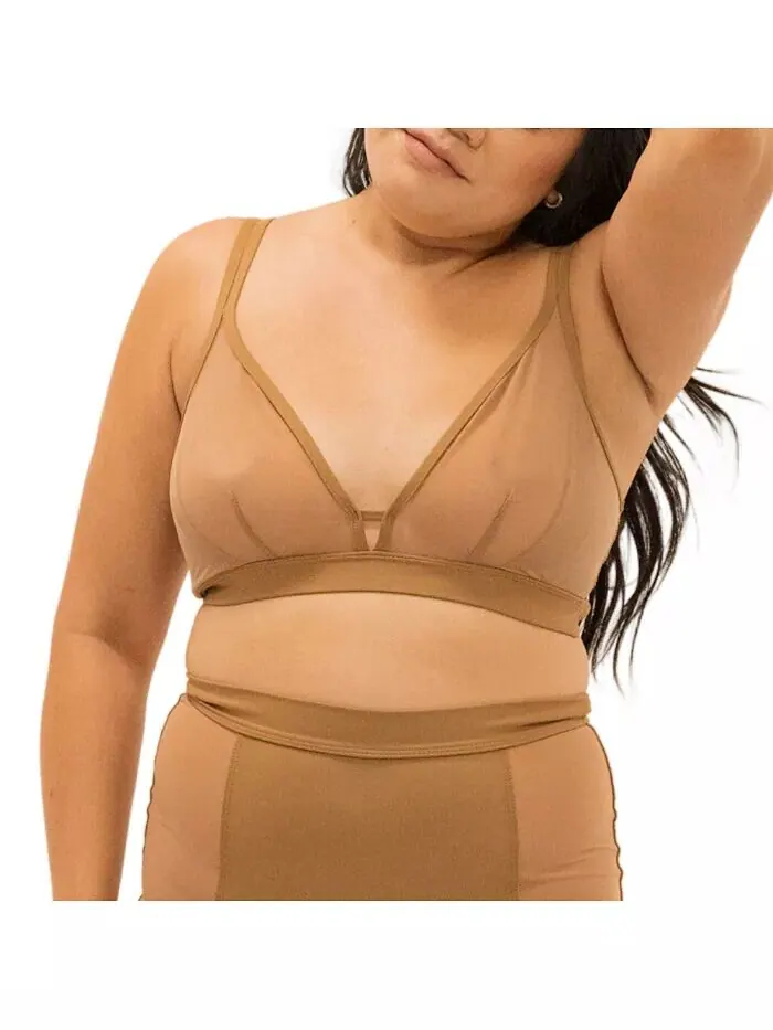 Бюстгальтер-борцовка большого размера Nude Shade Wireless Comfort Mesh Naked Rebellion — изображение 1 из 3, коричневый